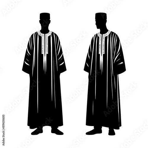 Stylish Djellaba Silhouette: Contemporary Vector Art of Timeless Charm and Cultural Significance of North African Robes- Minimalist Djellaba Vector- Djellaba Illustration.