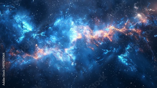 A space illuminated by blue and red stars  creating a mesmerizing cosmic scene