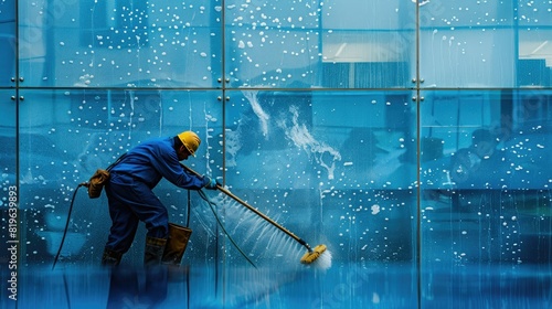 Imagine a window cleaner diligently scrubbing away grime, symbolizing our dedication to achieving clarity in diagnosing spinal conditions photo