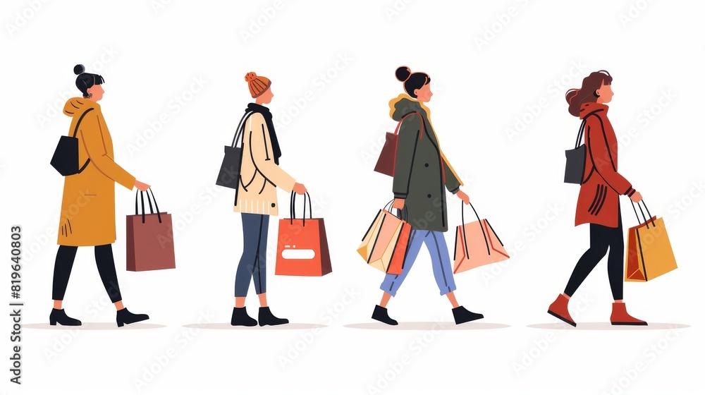 Market Shopping: Vector Shopper Characters