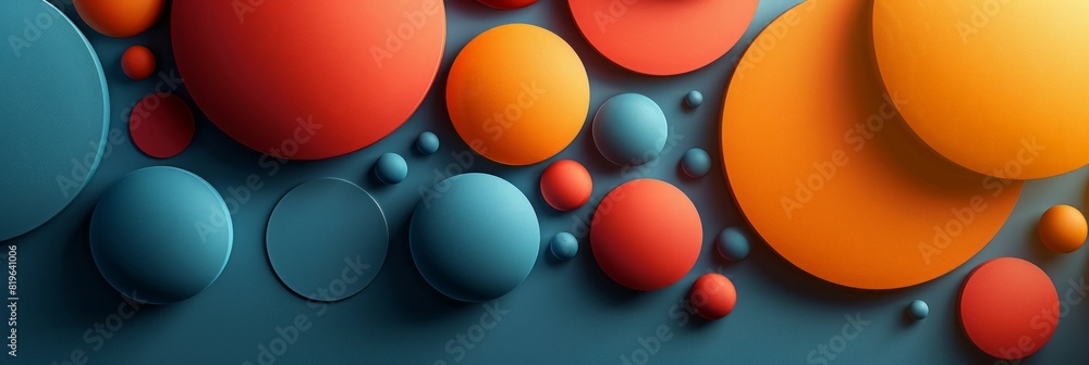 Orange and blue circles intermingle on canvas in abstract painting