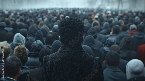 Man Standing Alone Amidst Crowded Protest Gathering