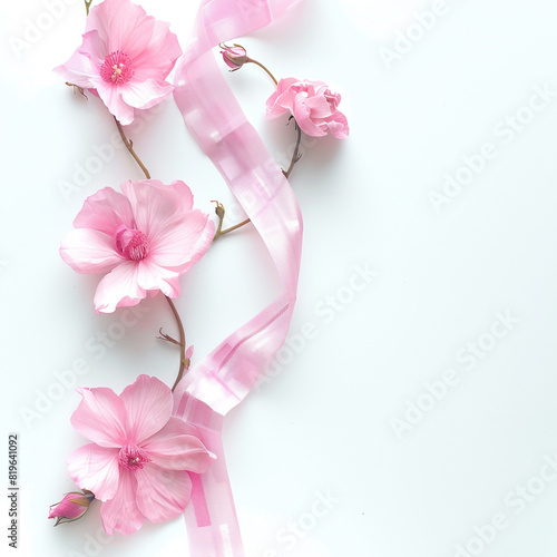 pink flower ribbon isolated on the white background.