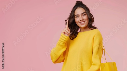 Happy Shopper: Brunette Woman with Purchases