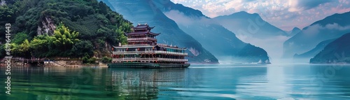 Shore Excursions Showcase the variety of shore excursions available during Yangtze River cruises with images of passengers disembarking to explore historic sites, ancient temples, and cultural landmar photo