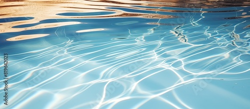 A serene photo of a pool reflecting sunlight featuring rippling details and ample copy space image for text or design elements