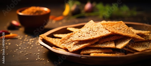 Traditional Indian snacks like ragi happala and nachni papad a type of crispy papad made with finger millet are displayed in the copy space image