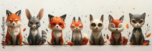 Collection of foxes of varying colors sitting closely next to one another