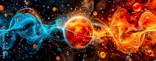 Abstract background on energy and science. Atoms and particles.