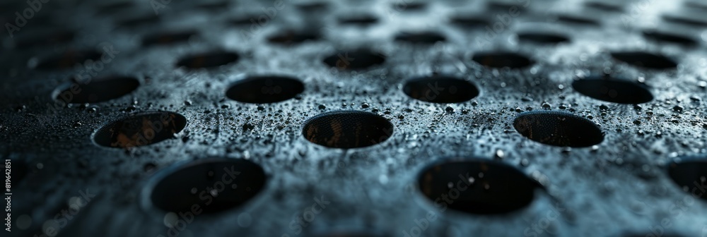 Detailed view of a metal surface with evenly spaced holes Detailed view of a metal surface with evenly spaced holes