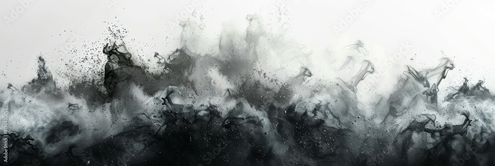 Monochrome shot of dense smoke rising, creating a striking visual impact Monochrome shot of dense smoke rising, creating a striking visual impact
