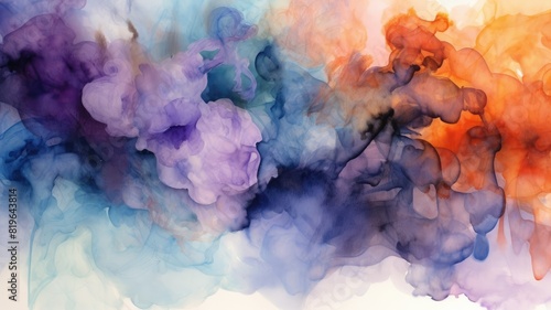 Abstract watercolor representation of fire and water. Watercolor of contrasted vibrant pastel watercolor mixing together with white background. Conceptual art for creative design and wall art. AIG35.
