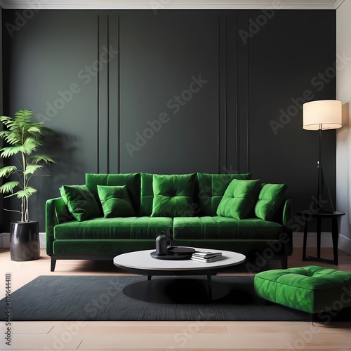 interior of black and green sofa modern interior 