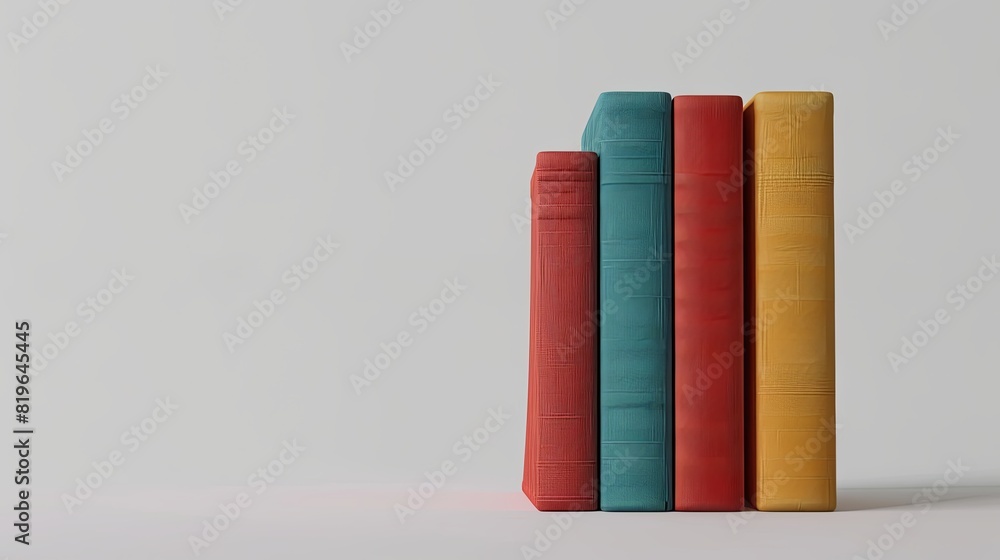 3D books arranged vertically on a white background in a realistic render 3D books arranged vertically on a white background in a realistic render