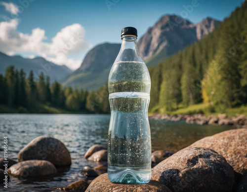 Advertisement for fresh sparkling water in front of mountain landscape
