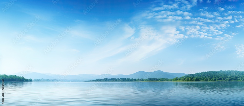 Fototapeta premium Scenic lake view with clear sky and copy space image