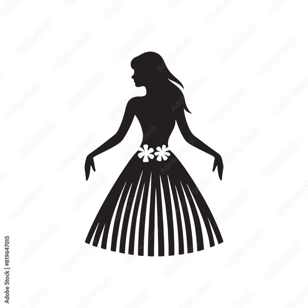 Fototapeta premium Tropical Hula Skirt Silhouette: The Vibrant Spirit and Cultural Iconography of Hawaiian Dance Attire- Minimalist Hula Skirt Vector- Hula Skirt Illustration.