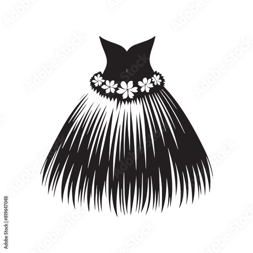 Tropical Hula Skirt Silhouette: The Vibrant Spirit and Cultural Iconography of Hawaiian Dance Attire- Minimalist Hula Skirt Vector- Hula Skirt Illustration.