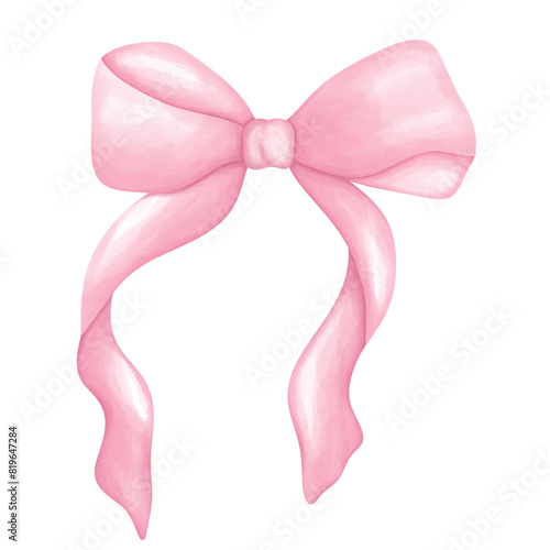 Pink Ribbon Bow Watercolor, hand-painted watercolor
