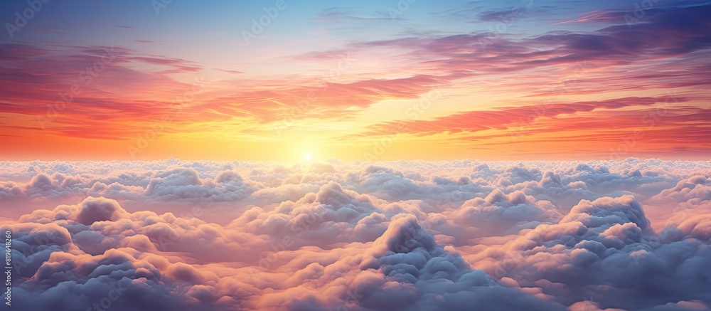 Majestic sunrise with colorful clouds in the sky no birds large panoramic view perfect for a copy space image