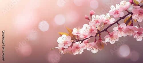 Beautiful pink flowers with peach blossoms blooming in the garden creating a serene and colorful scene with a copy space image © Ilgun