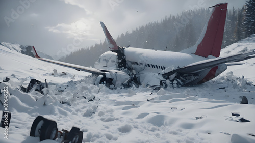 A PLANE CRASHING IN THE SNOW .ultrarealistic 8k