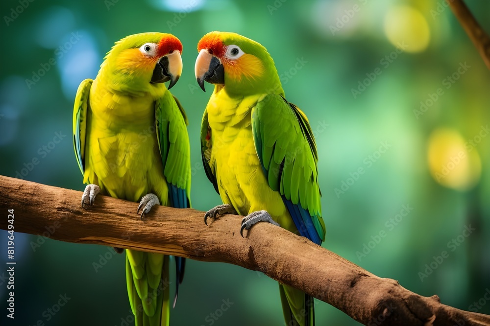 Fototapeta premium Green Parrot Birds ai generated