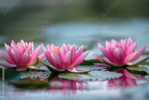 Pink Water Lilies on Tranquil Pond Surface