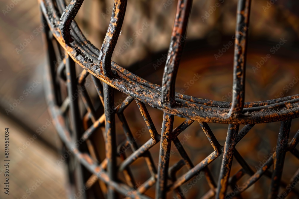 Closeup of Ornate Metal Bird Cage Grille Design