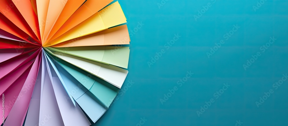 Fototapeta premium Colorful origami papers arranged in a circle shape on a vibrant and colorful background with copy space image