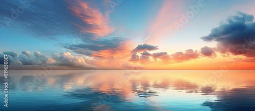 The vibrant colors of the sky and the ocean are mirrored in the serene early morning light creating a captivating scene with a copy space image photo