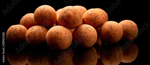 Boilies Big Carp Fishing Bait isolated on white. Copy space image. Place for adding text and design photo