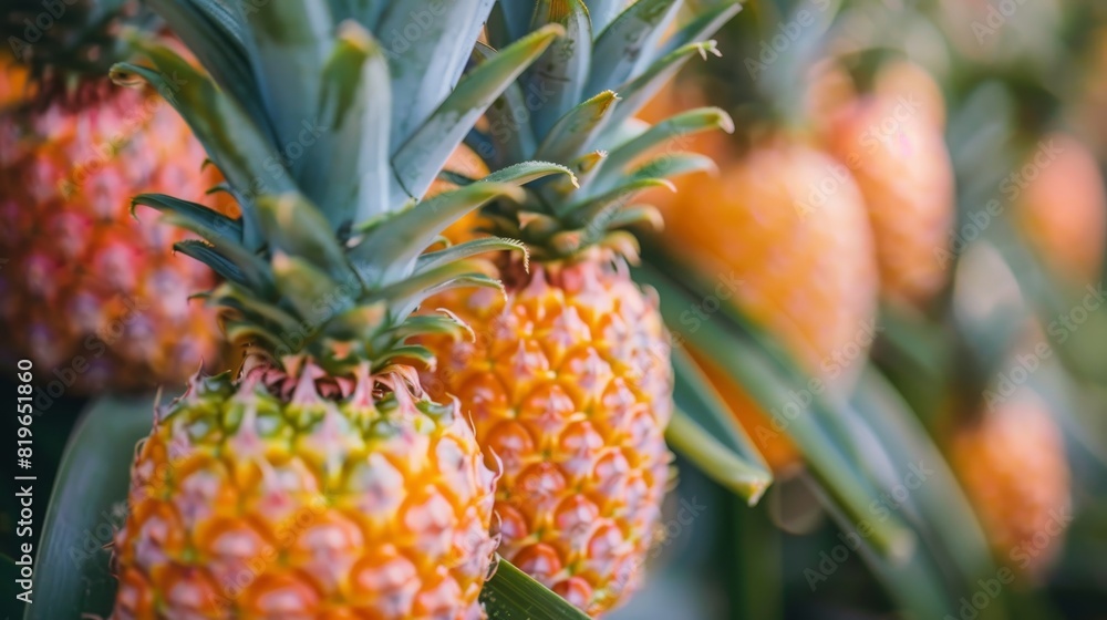 A crate of pineapples is displayed in a store A crate of pineapples is displayed in a store