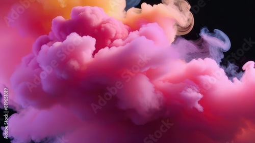 Magic mixing of color. Peach fuzz pink magenta cloud ink drop. Ink color blend. Transition reveal effect. Neon splash on vibrant fume texture creative abstract background. Bright colored smoke