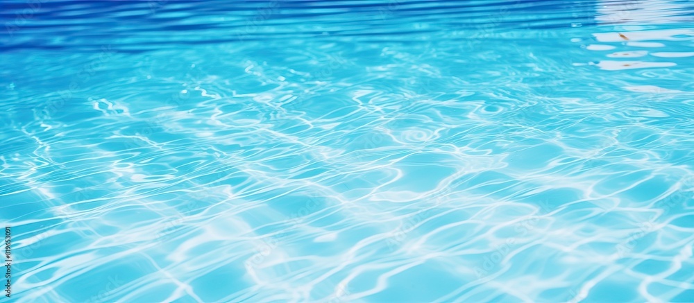 Blue swimming pool surface with water background featuring copy space image