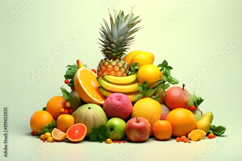 A Wide Variety Of Fruit On A Ledge Background  