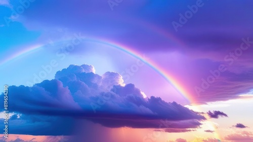 Rainbow and sky with beautiful pink purple clouds after rain in the rainy season. Rainbows and clouds after rain stops