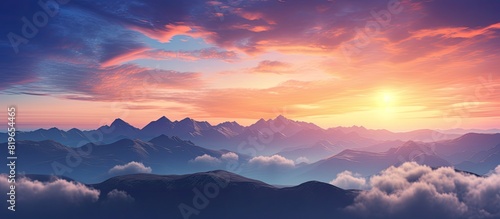 Gorgeous mountain sunset in the north with a stunning view in the background featuring a copy space image