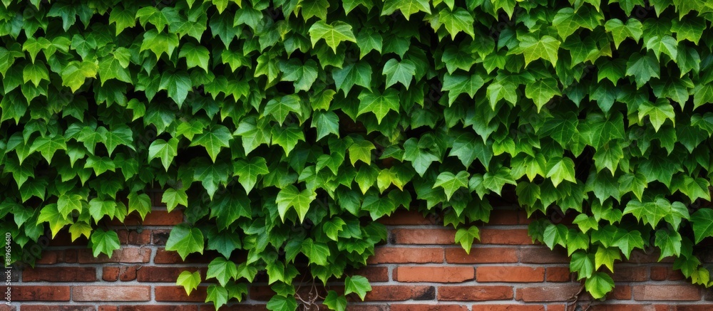 Zoomed in view of ivy leaves against a brick wall with copy space image Zoomed in view of ivy leaves against a brick wall with copy space image