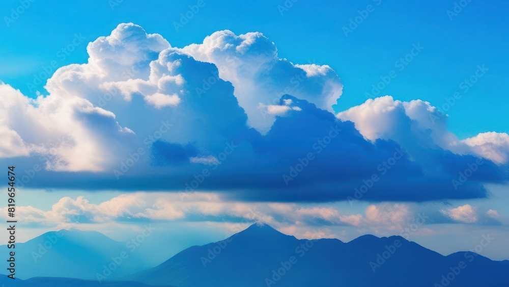 Beautiful clouds and mountains. Blue cloudscape