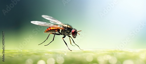 Macro shot of a flying insect with a blurred background and plenty of copy space image photo