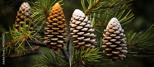 Coniferous trees displaying a variety of cones in their inflorescence providing a captivating copy space image