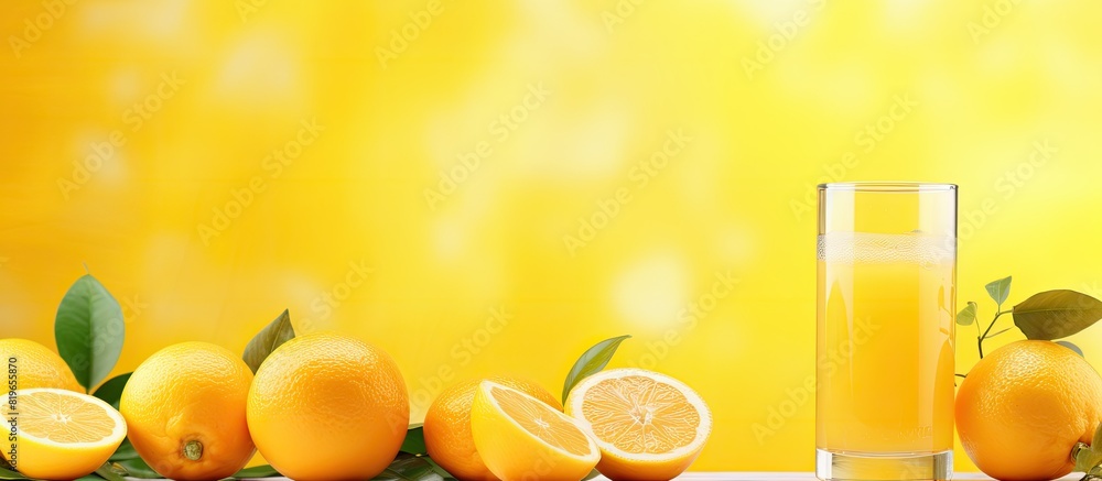 Naklejka premium Creating a refreshing citrus beverage with a vibrant orange hue suitable for advertisement with a copious blank space for text or graphics known as a copy space image