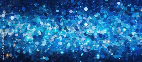 Beautiful blue sequins texture pattern. Copy space image. Place for adding text and design photo