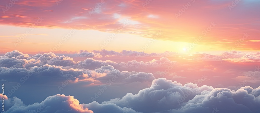 The sky with gray clouds at sunset or sunrise serves as a picturesque background for design with ample copy space image