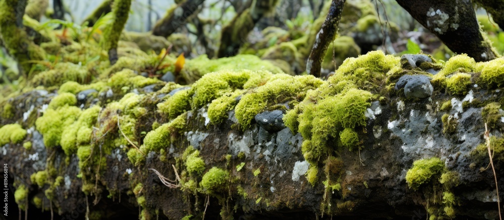 Gray lichens create a natural backdrop on the Kaulana Manu Nature Trail Big Island Hawaii ideal for a copy space image