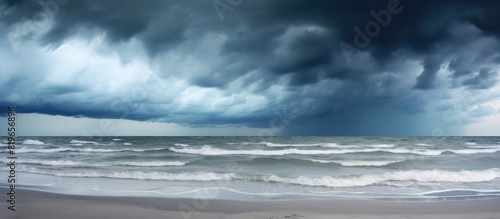 Baltic Sea background with dark and dramatic storm clouds creating a captivating copy space image