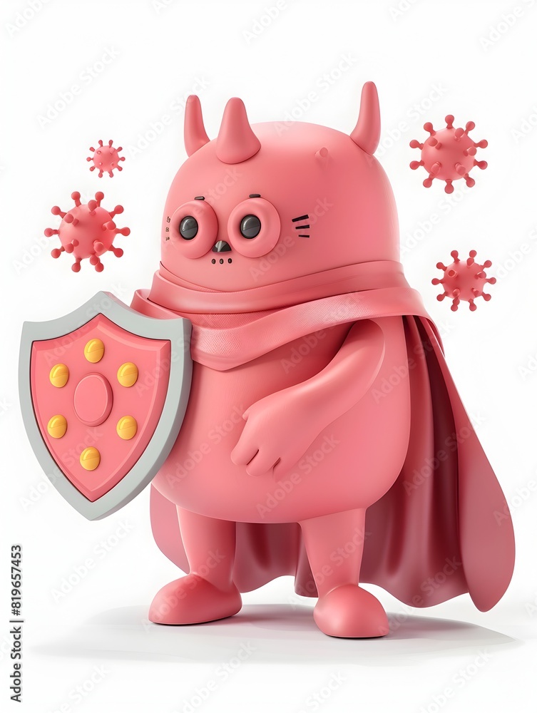 Cartoon Antivirus Mascot Defending Against Virus with Shield Cartoon Antivirus Mascot Defending Against Virus with Shield