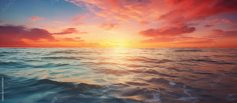 Stunning sunset over the ocean with a beautiful seascape in the background perfect for a copy space image