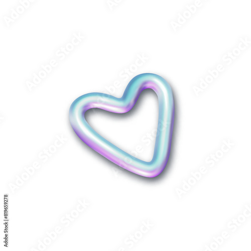 Y2K holographic heart design.Aesthetic liquid element .3D vector illustration.